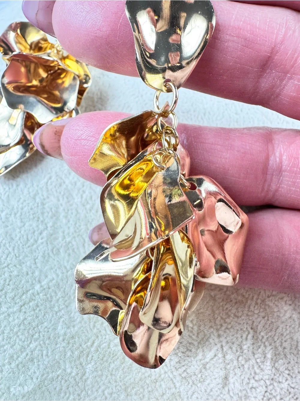 Zara Shimmering Gold Petal Cluster Drop Earrings